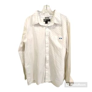 Oakley Men's Long Sleeve Button Down Casual Shirt Size Large White w Blue Stripe